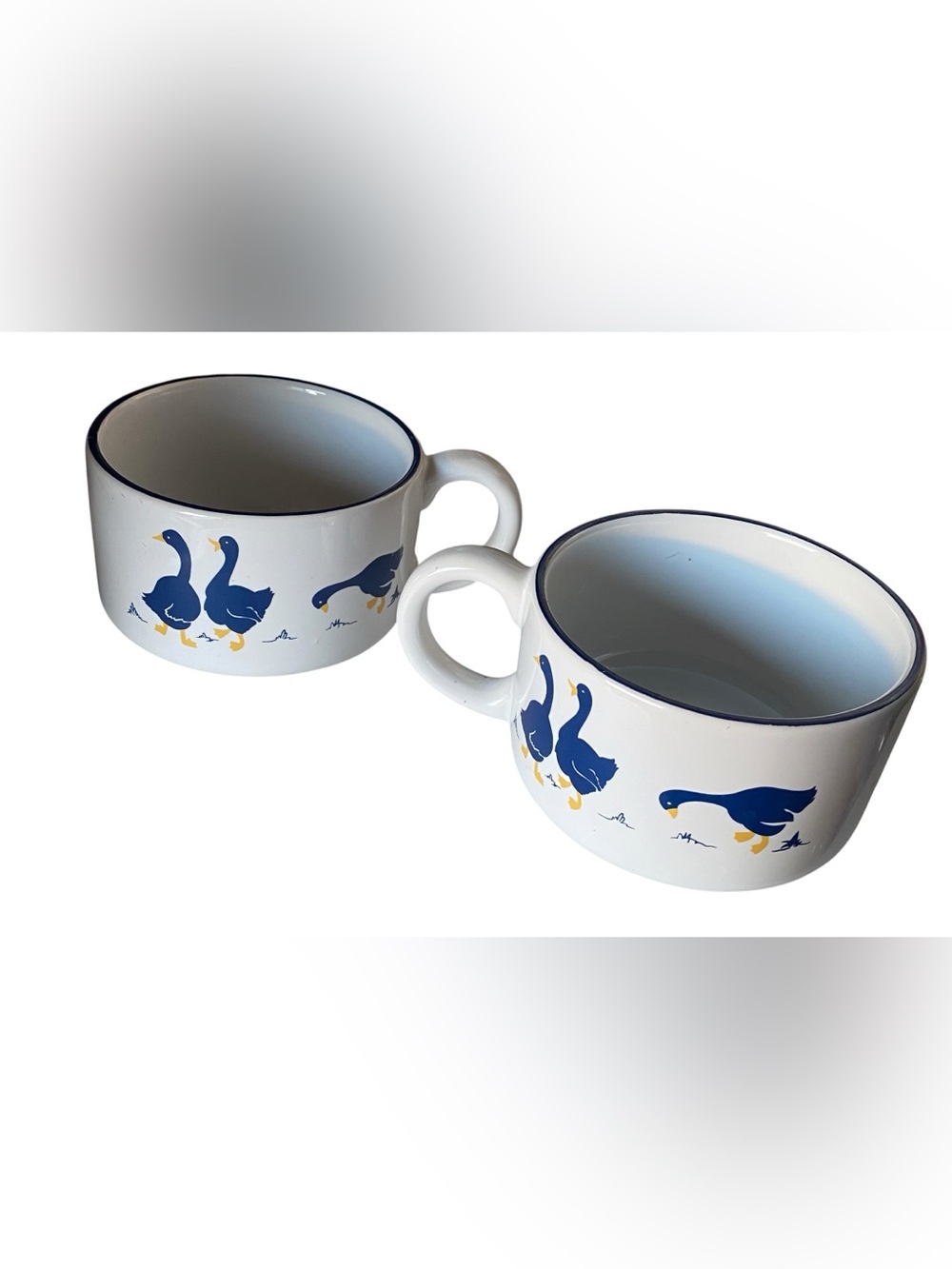 Vintage Rosenthal Netter Blue Goose Soup Mugs Coffee Set Of 2 White With Navy